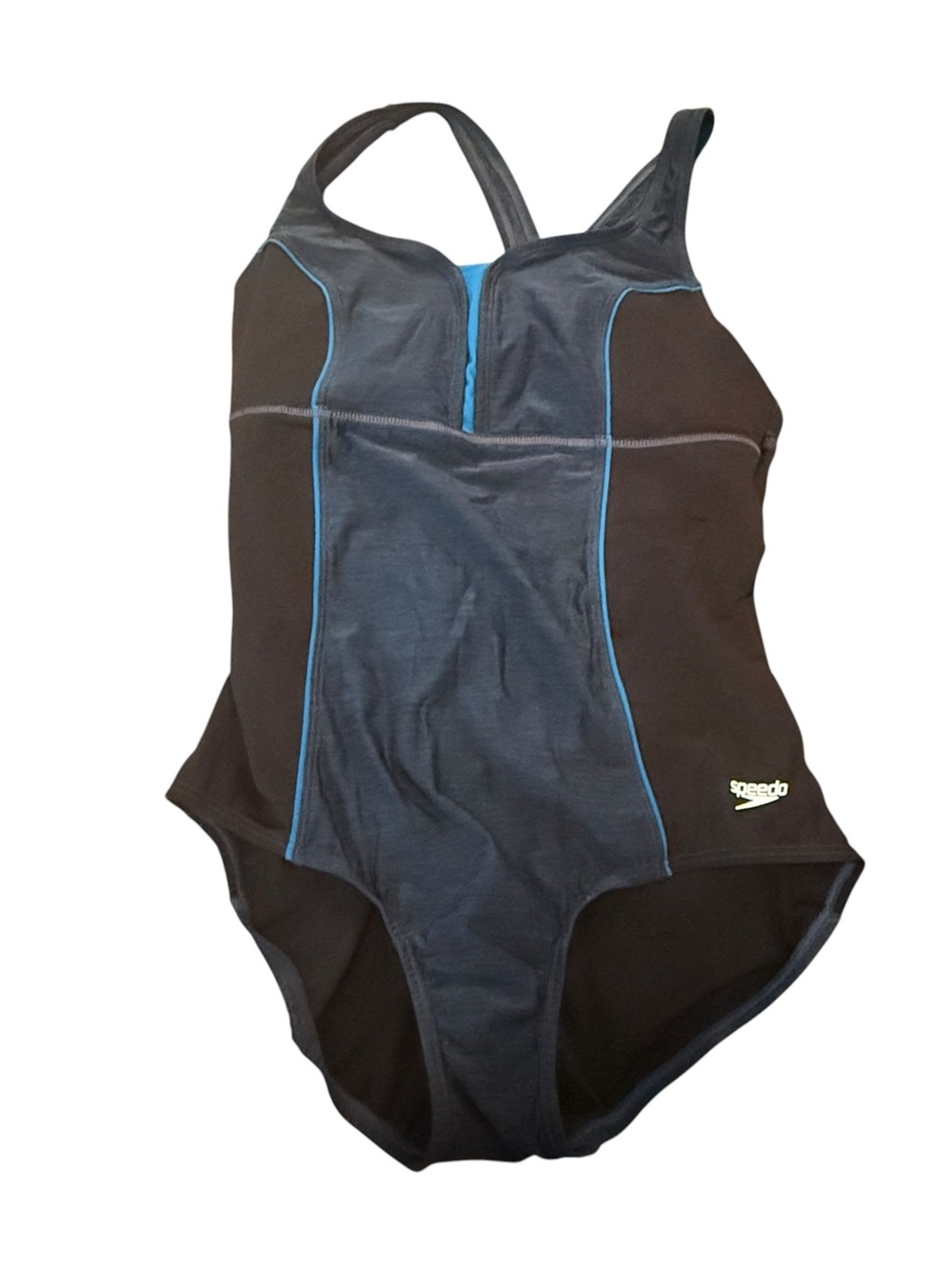 Speedo Bathing Suit Women’s Black One-Piece Athletic Swimsuit with Blue Trim